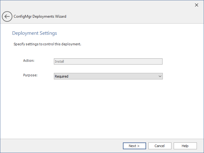 ConfigMgr Deployments Wizard / Deployment Settings Panel