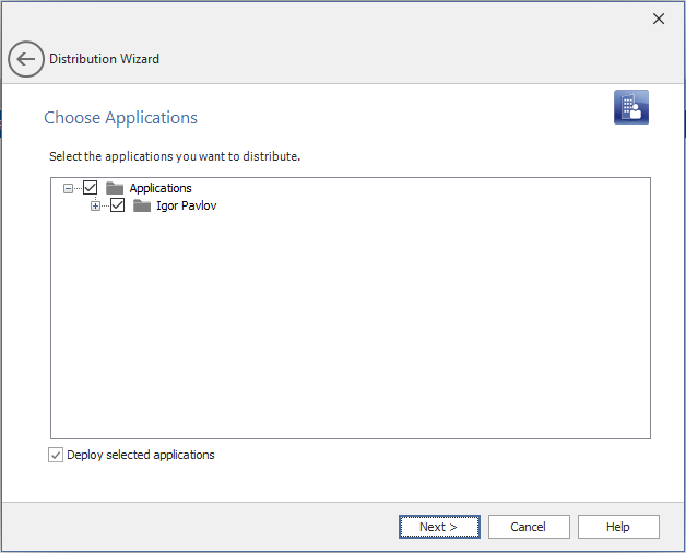 Distribution Wizard / Choose Applications Panel
