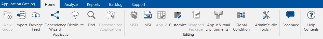 Home Tab of Application Manager Ribbon