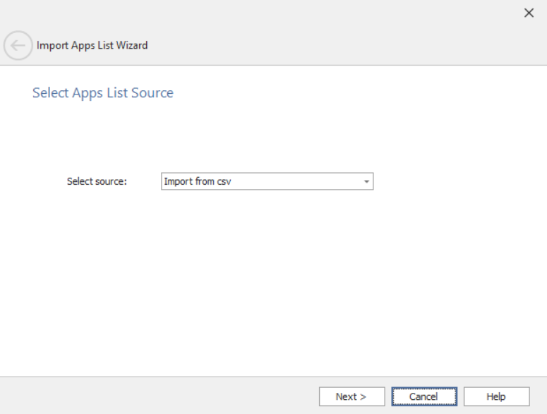 Import Appls List Wizard / Select Apps List Source Panel